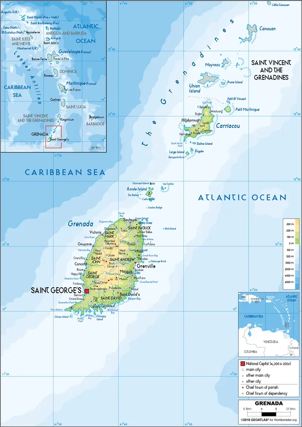 PHYSICAL Map of Grenada