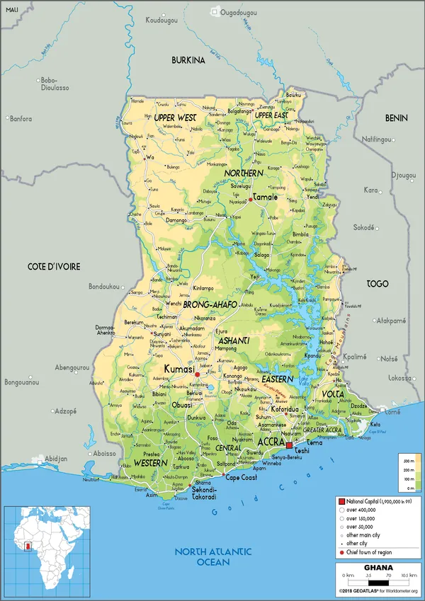 PHYSICAL Map of Ghana