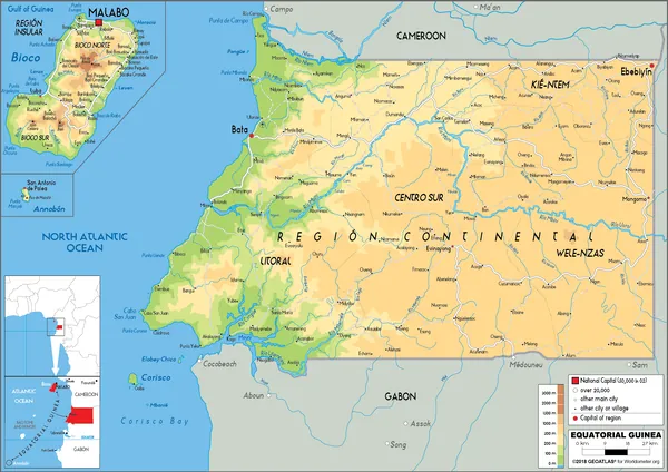 PHYSICAL Map of Equatorial Guinea