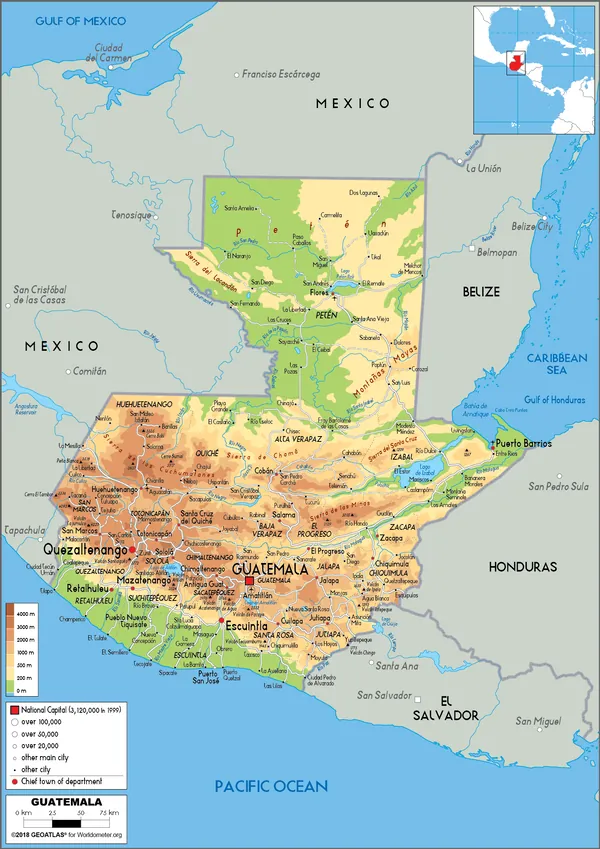 PHYSICAL Map of Guatemala