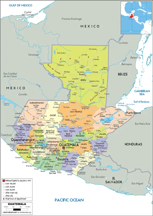 POLITICAL Map of Guatemala