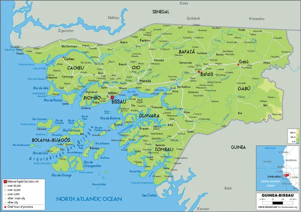 PHYSICAL Map of Guinea-Bissau