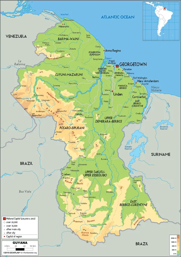 PHYSICAL Map of Guyana
