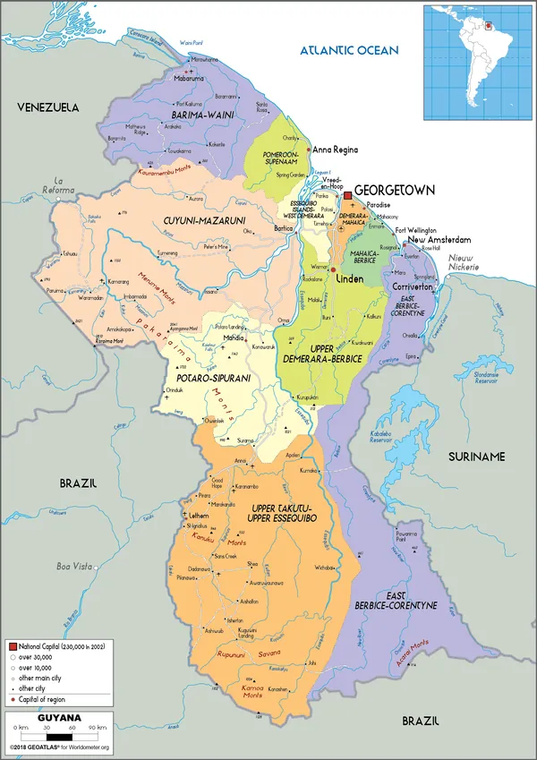 POLITICAL Map of Guyana