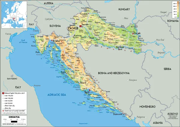 PHYSICAL Map of Croatia