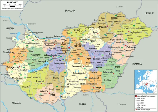 POLITICAL Map of Hungary