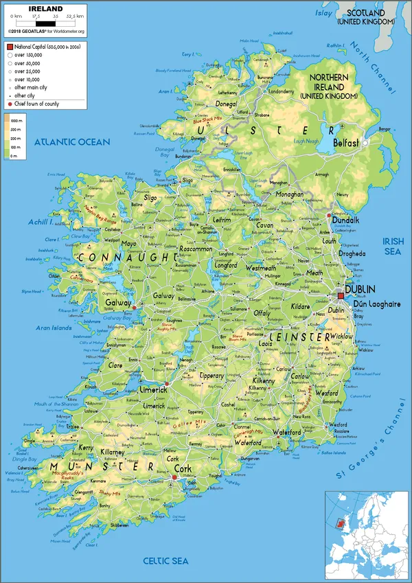 PHYSICAL Map of Ireland