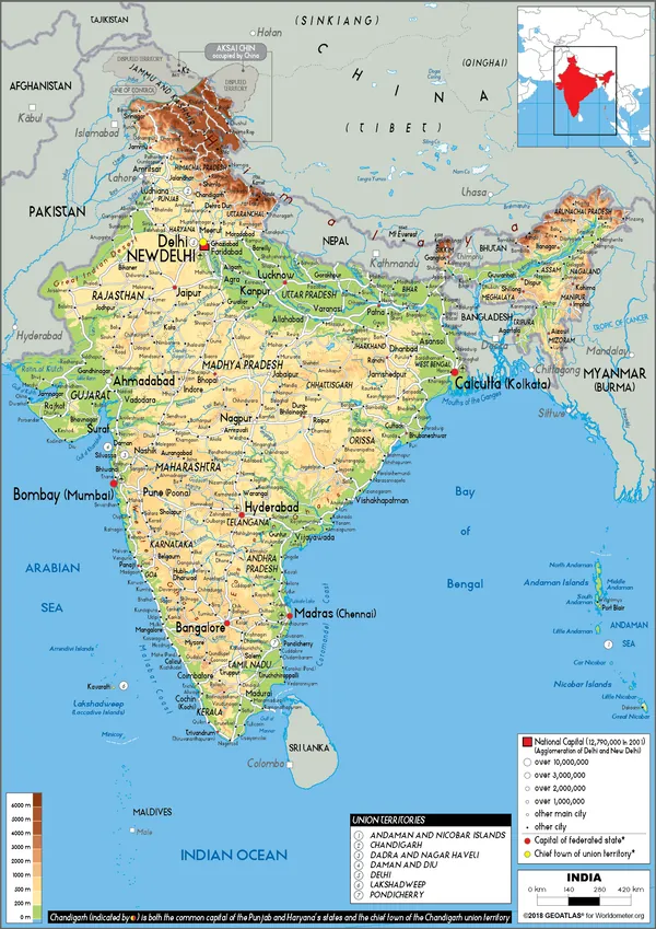 PHYSICAL Map of India