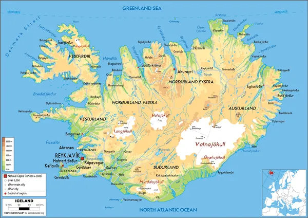 PHYSICAL Map of Iceland