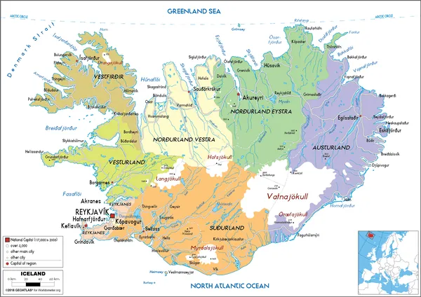 POLITICAL Map of Iceland