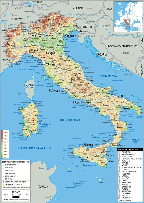 PHYSICAL Map of Italy