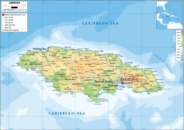 PHYSICAL Map of Jamaica