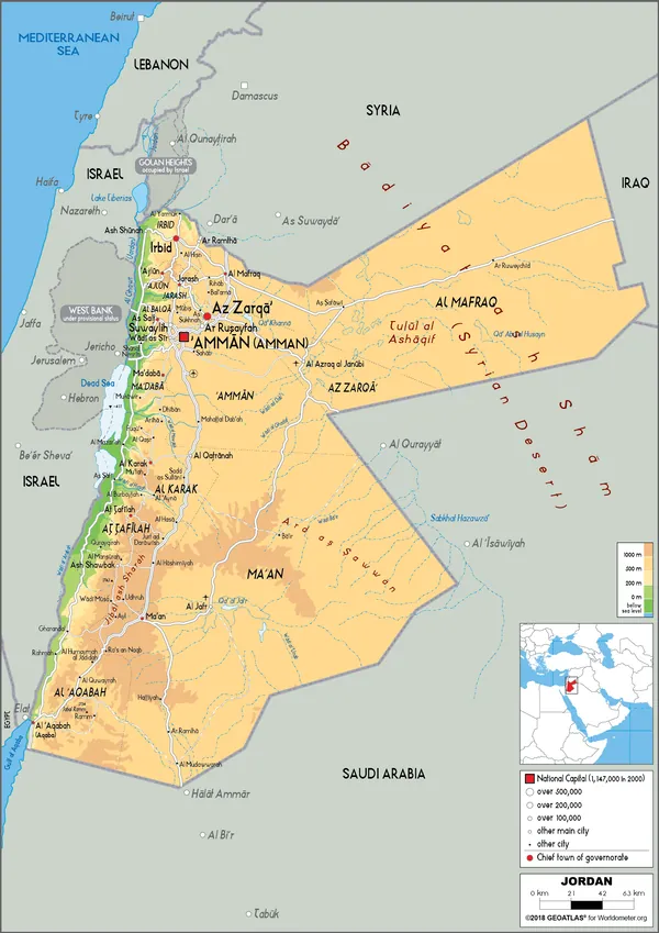 PHYSICAL Map of Jordan
