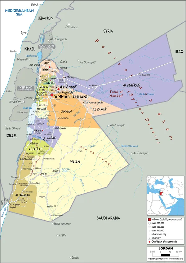 POLITICAL Map of Jordan