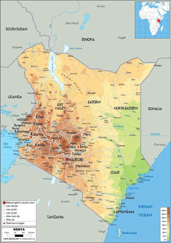PHYSICAL Map of Kenya