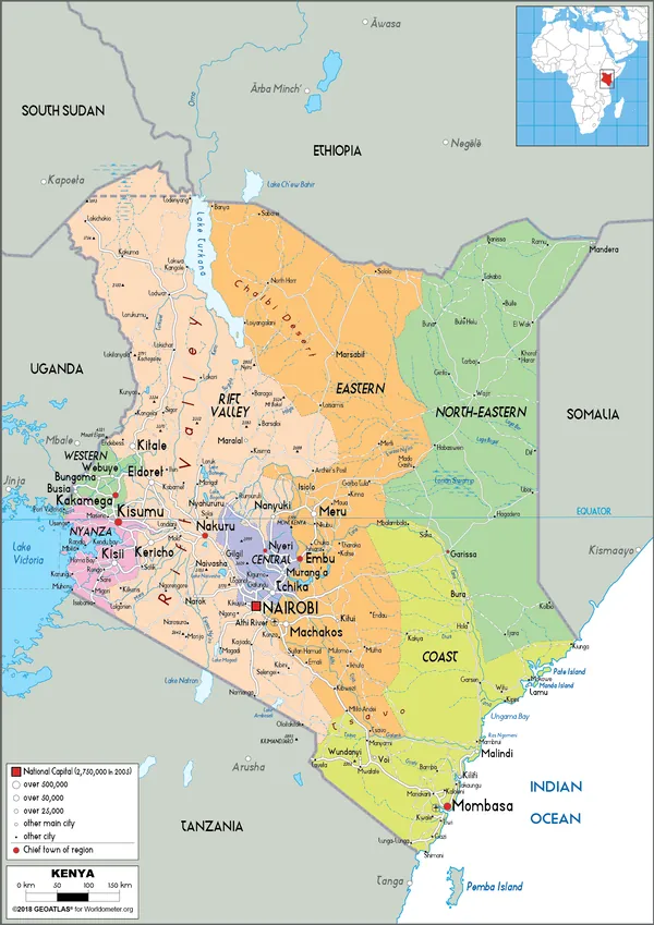 POLITICAL Map of Kenya