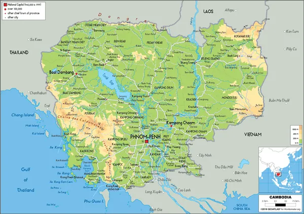 PHYSICAL Map of Cambodia