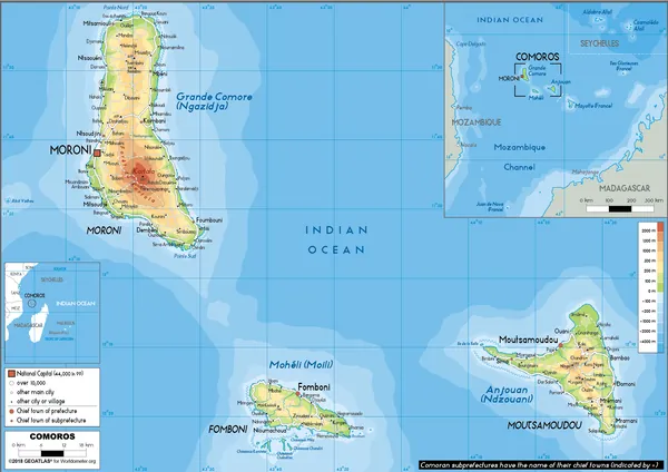 PHYSICAL Map of Comoros
