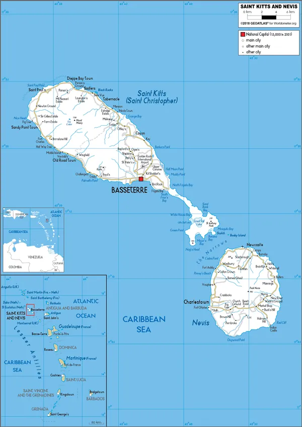 ROAD Map of Saint Kitts and Nevis