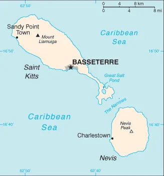 SIMPLE Map of Saint Kitts and Nevis