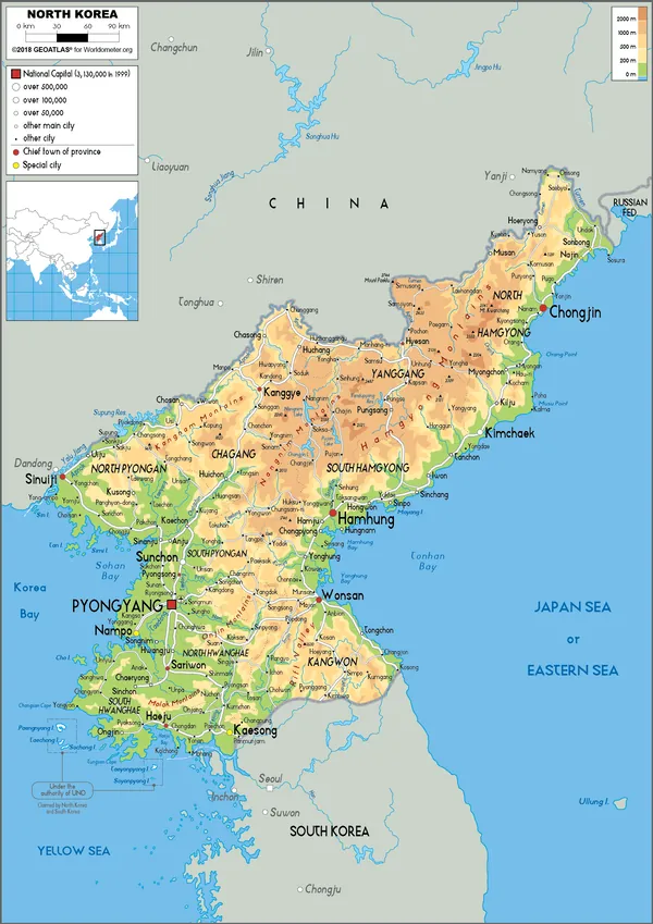 PHYSICAL Map of North Korea