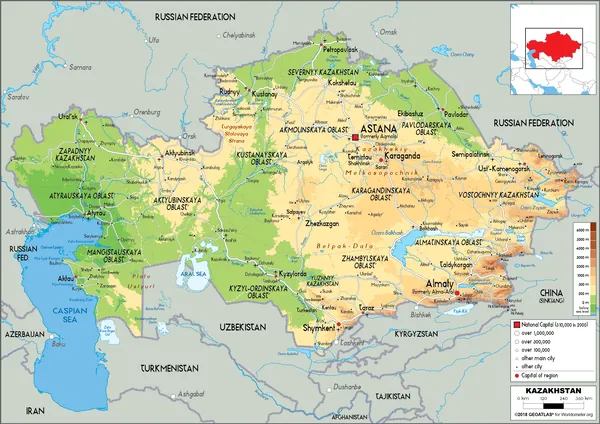 PHYSICAL Map of Kazakhstan