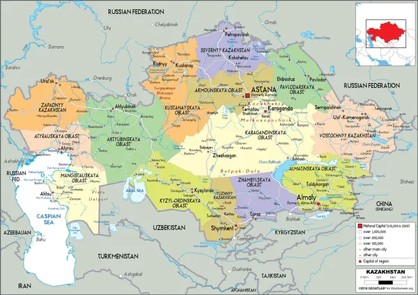 POLITICAL Map of Kazakhstan