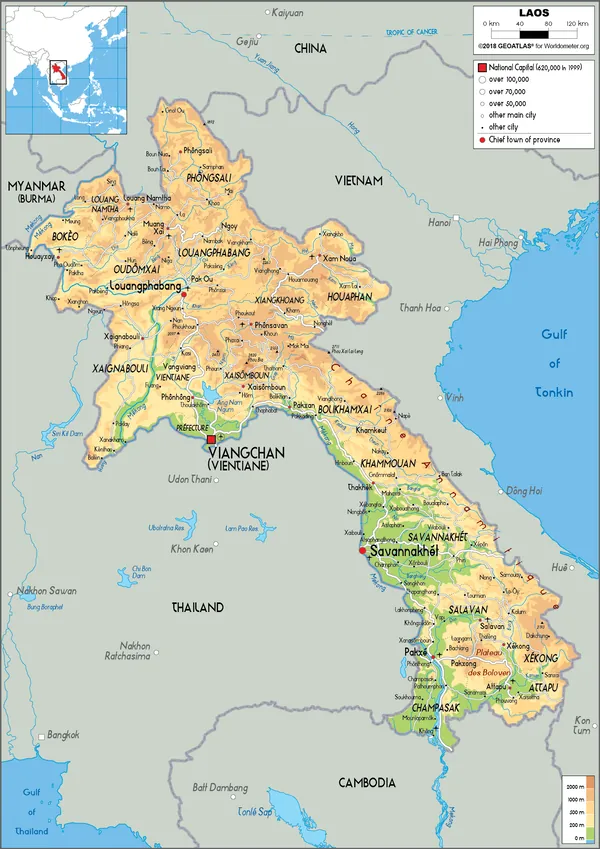 PHYSICAL Map of Laos
