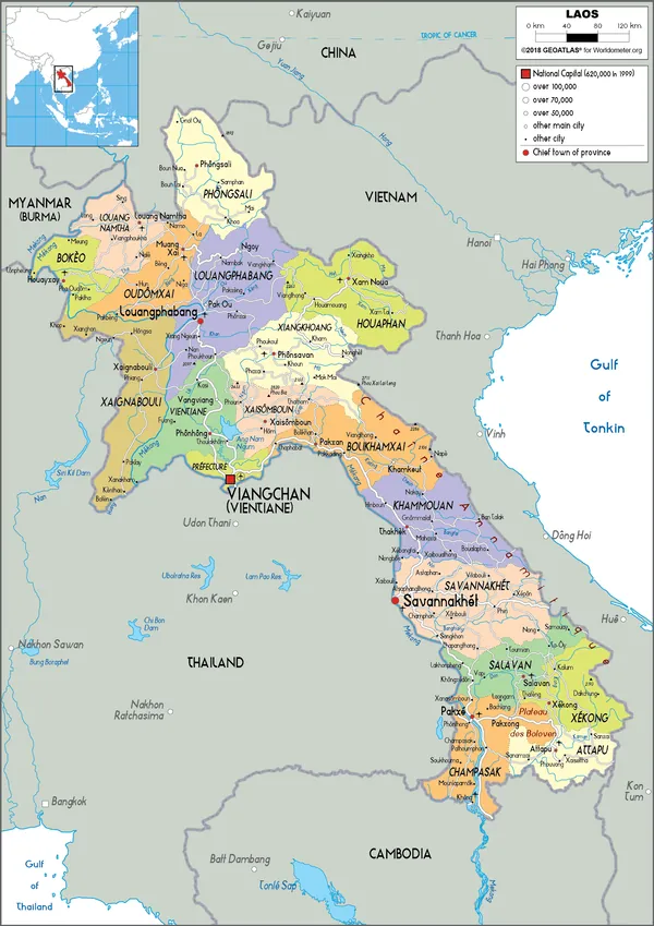 POLITICAL Map of Laos