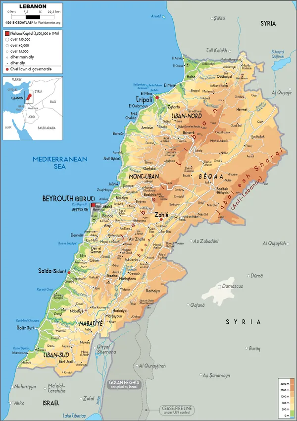 PHYSICAL Map of Lebanon