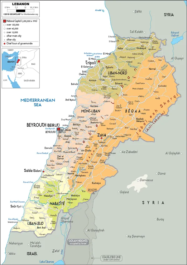 POLITICAL Map of Lebanon