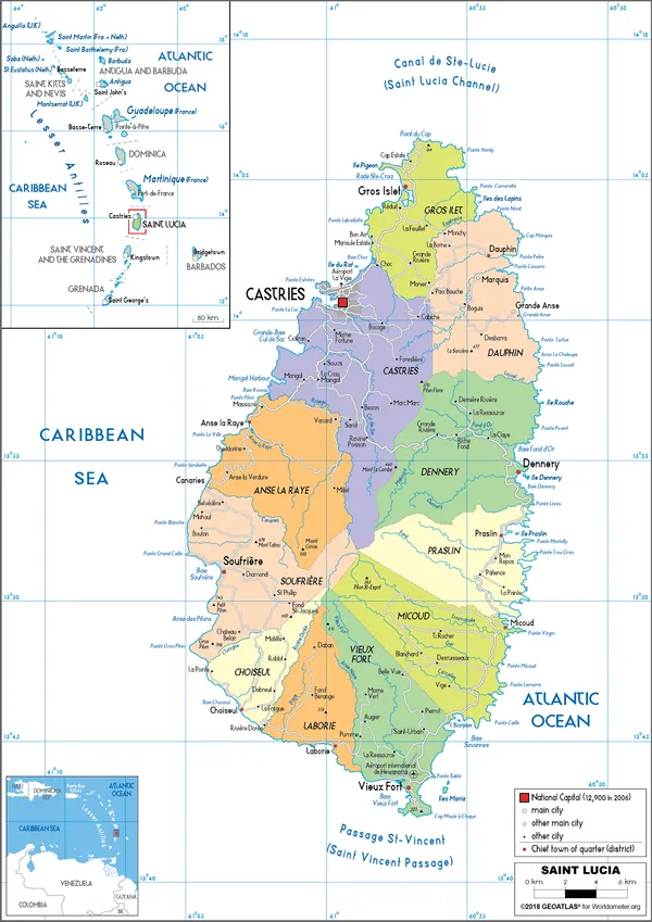 POLITICAL Map of Saint Lucia