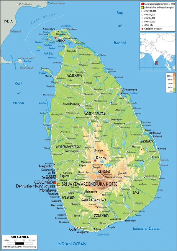 PHYSICAL Map of Sri Lanka