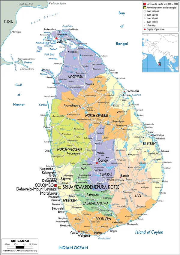 POLITICAL Map of Sri Lanka