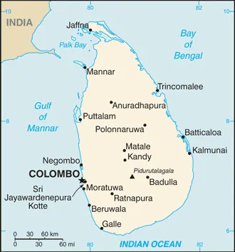 SIMPLE Map of Sri Lanka