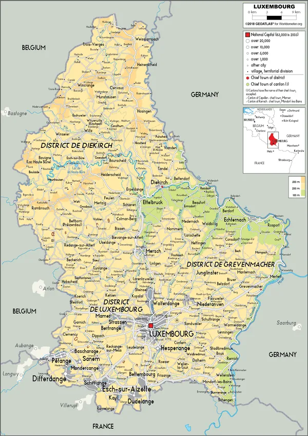 PHYSICAL Map of Luxembourg