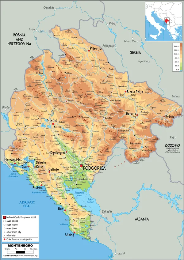 PHYSICAL Map of Montenegro