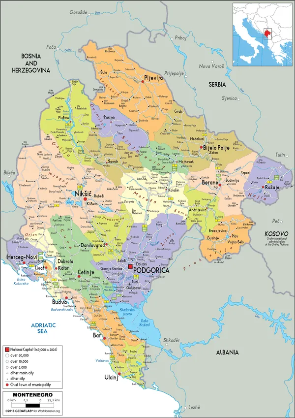 POLITICAL Map of Montenegro
