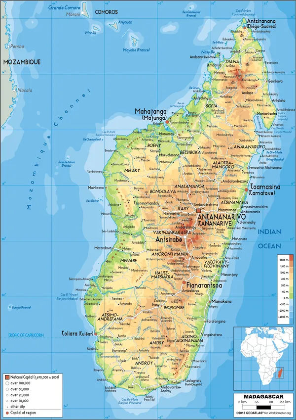 PHYSICAL Map of Madagascar