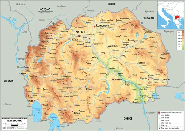 PHYSICAL Map of the Republic of North Macedonia