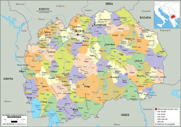 POLITICAL Map of the Republic of North Macedonia