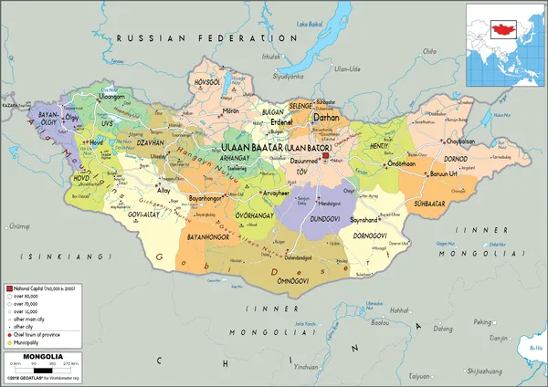 POLITICAL Map of Mongolia
