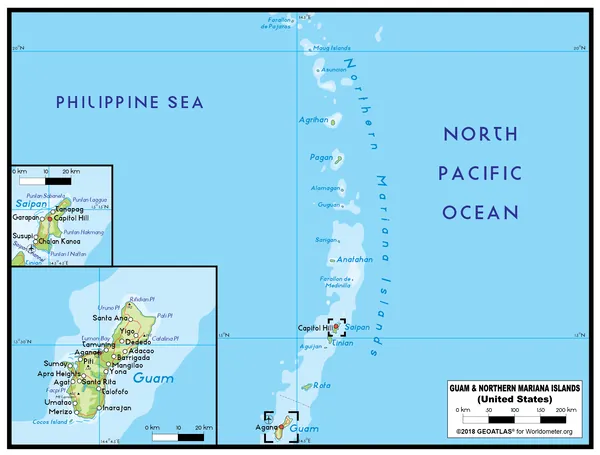 PHYSICAL Map of the Northern Mariana Islands