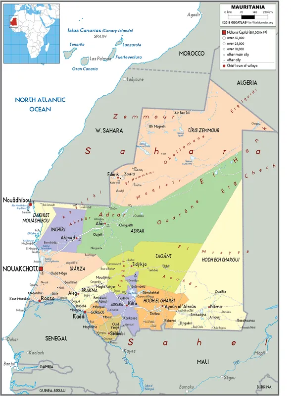 POLITICAL Map of Mauritania