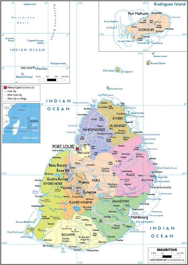 POLITICAL Map of Mauritius