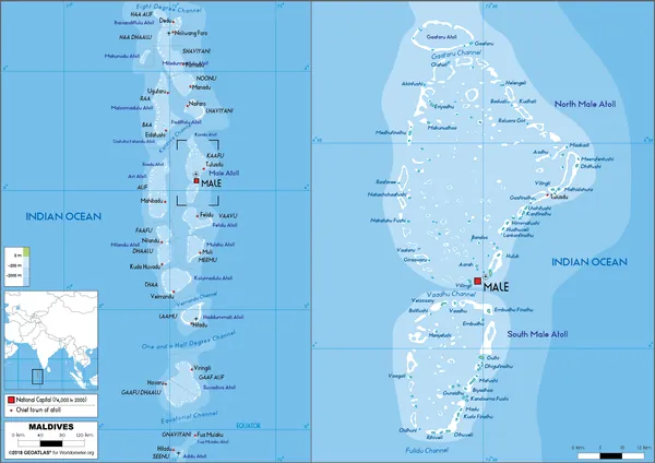 PHYSICAL Map of Maldives