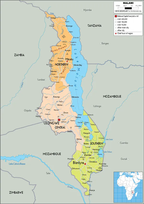 POLITICAL Map of Malawi