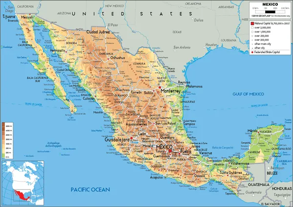PHYSICAL Map of Mexico