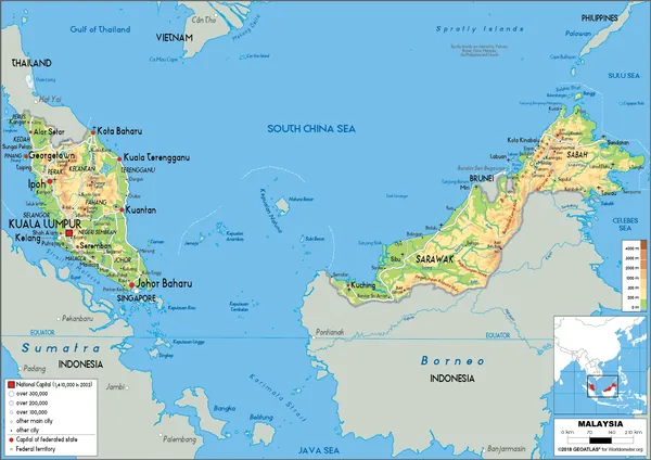 PHYSICAL Map of Malaysia