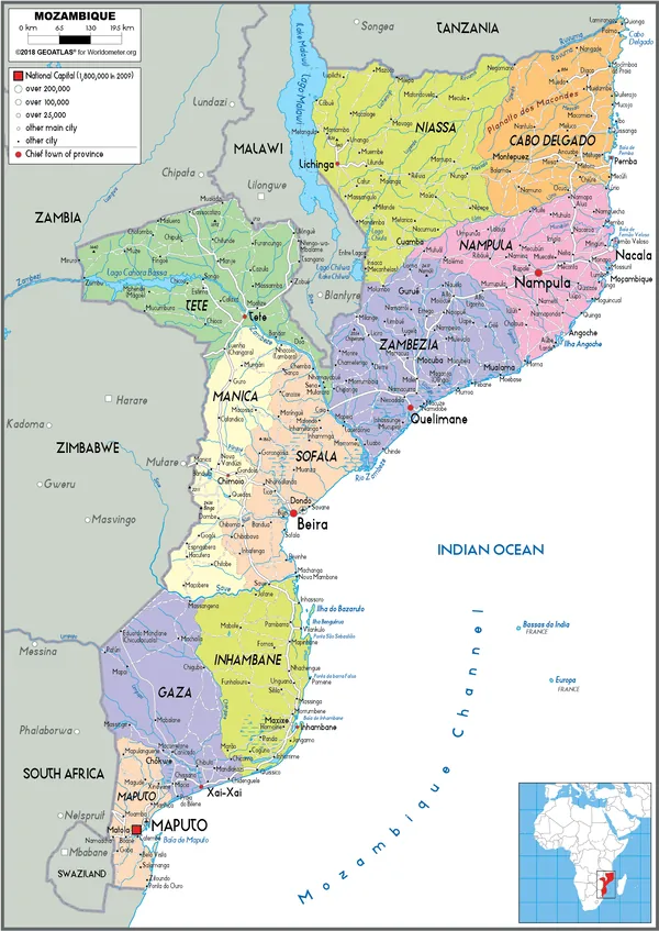 POLITICAL Map of Mozambique